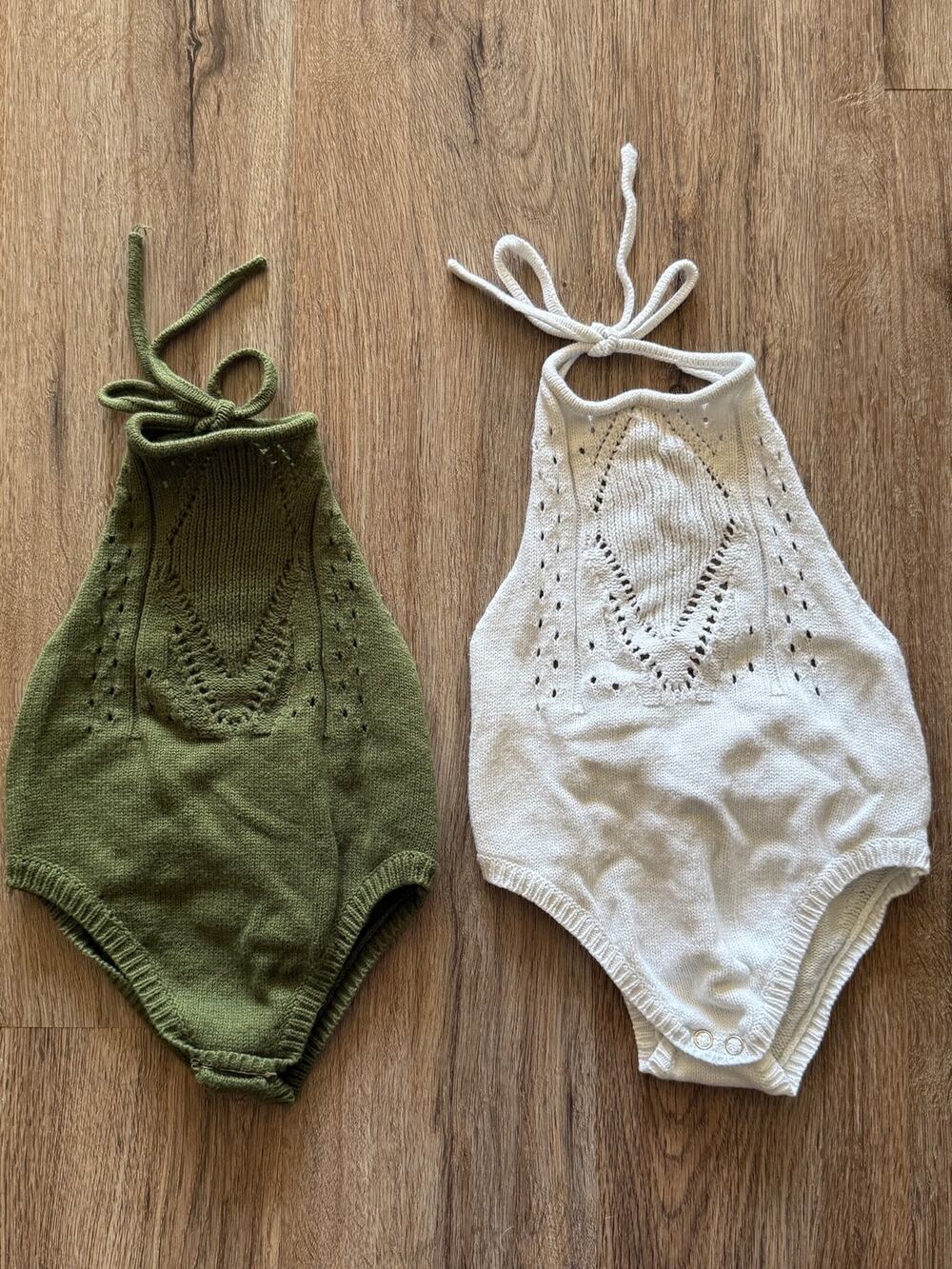 Bailey’s Blossoms Baby Halter One Piece Set of Two White & Green Size 9-12 Month